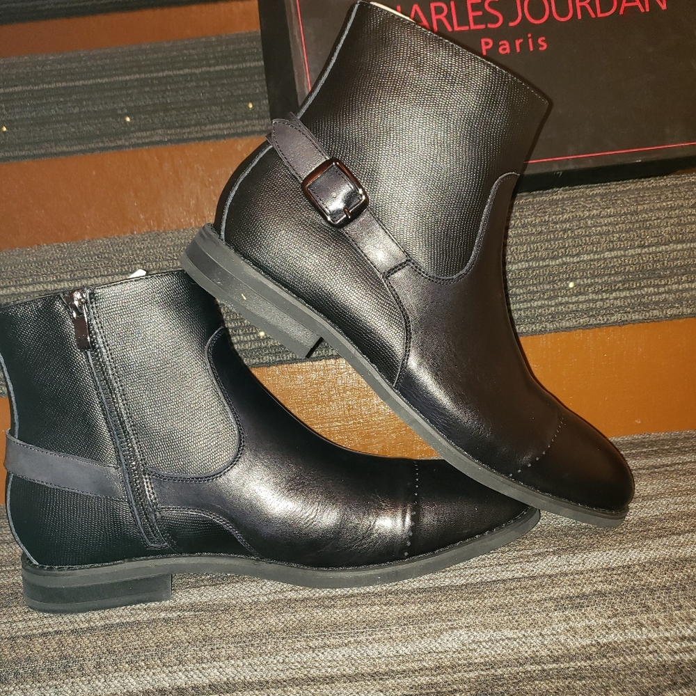 Mens leather black dress boots size 10